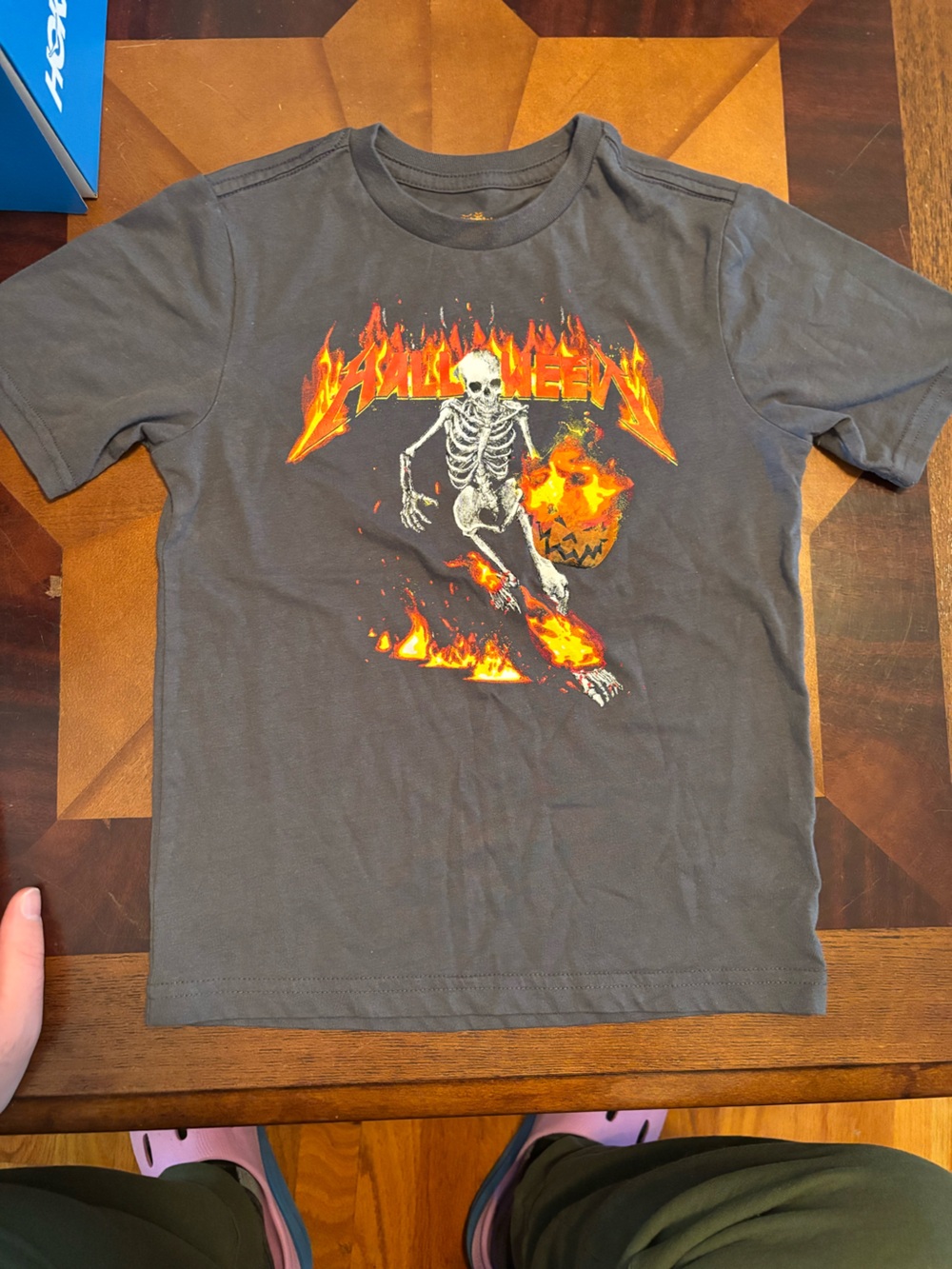 Celebrate It Dark Gray Halloween Skeleton Flame Graphic Tee